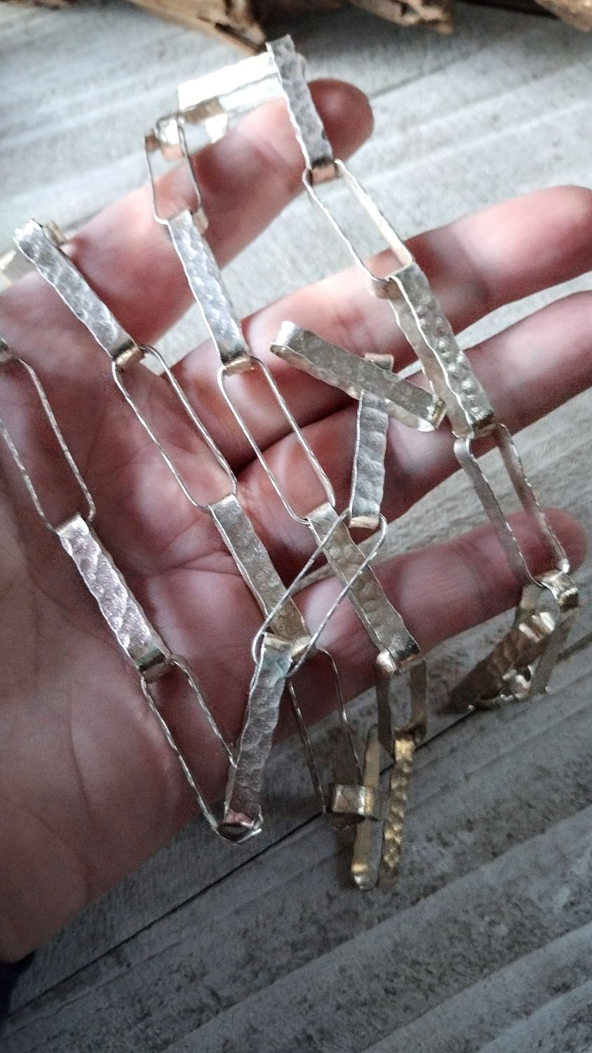 Graziella Laffi Hand Hammered Sterling Silver Lariat Chain Necklace