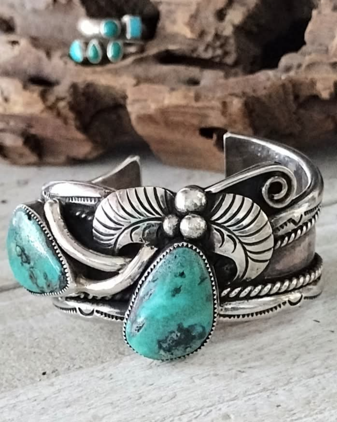 Art Tafoya Heavy Sterling Silver Variscite Cuff Bracelet