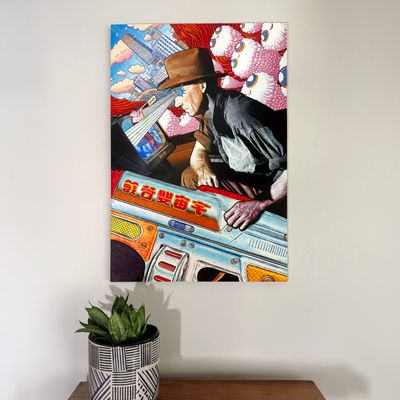 &quot;Screen Cowboy&quot; Oil on Wood Original