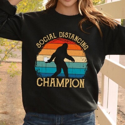 Vintage Bigfoot Social Distancing Champion Shirt Retro Sunset Sasquatch Yeti T-shirt Gift For Men Women Anti Social Quarantined