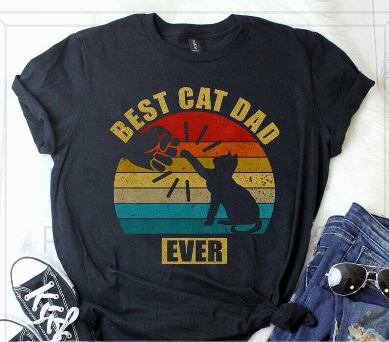 Vintage Best Cat Dad Ever Bump Short-Sleeve Unisex T-Shirt Hoodie Sweatshirt V-neck Tank Top, Gift for her, Gift for him, father's day gifts, mother's day gifts, cat lover shirt
