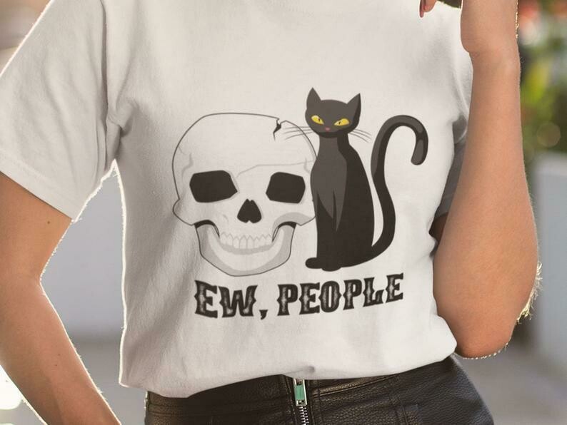 Ew People Shirt, Cat And Skull Shirt, Sugar Skull Cat, Black Cat Shirt, Sugar Skull Shirt, Pirate Skull, Cat Lover Shirt, I Love My Cat