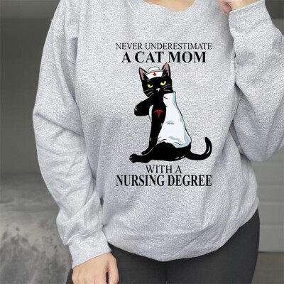Cat Mom With Nursing Degree Shirt, Never Underestimate, Black Cat Nurse, Strong Woman, Cat Lover Gift for Nurse, Cat Mom Nurse T-Shirt, Unisex Hoodie, Sweatshirt, cat mom shirt, cat lover shirt