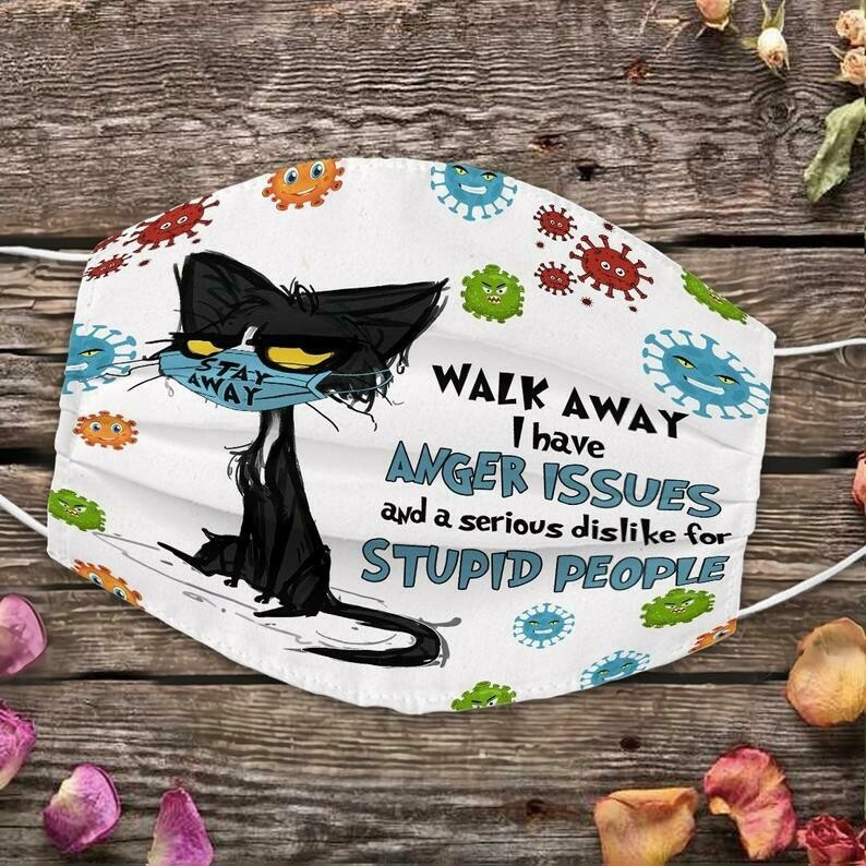 Walk Away I Have Anger Issies And A Serious Dislike For Stupid People Black Cat 3 Layer Face Mask,Adult Kid Face Mask,Washable Reusable