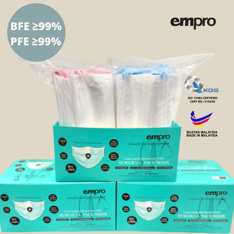 EMPRO Surgical Face Mask Box (SM-8786) 50PCS - BFE ≥98% EMPRO Surgical Face Mask Box (SM-8786) 50PCS - BFE ≥98%