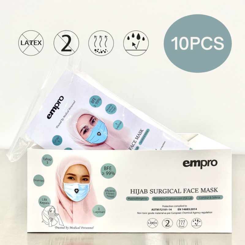 EMPRO Hijab Surgical Face Mask (HSM-194) 10PCS- BFE ≥99% EMPRO Hijab Surgical Face Mask (HSM-194) 10PCS- BFE ≥99%