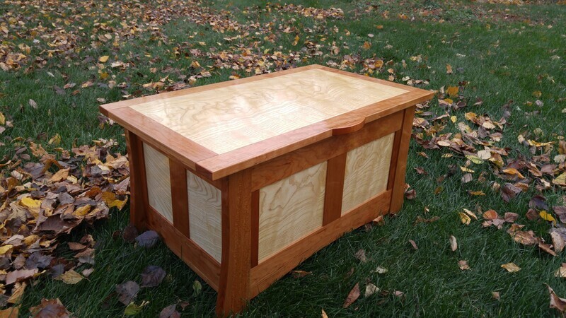 Figured Ash and Cherry Storage Bench