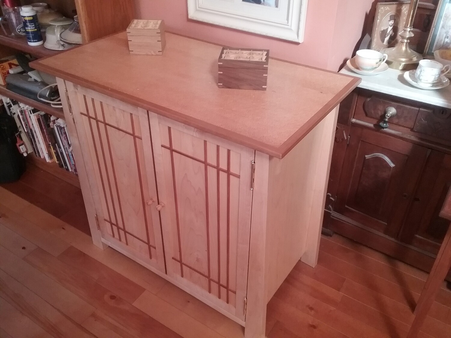 Birdseye  Maple Buffet Cabinet with Wine Rack and Glass Holders