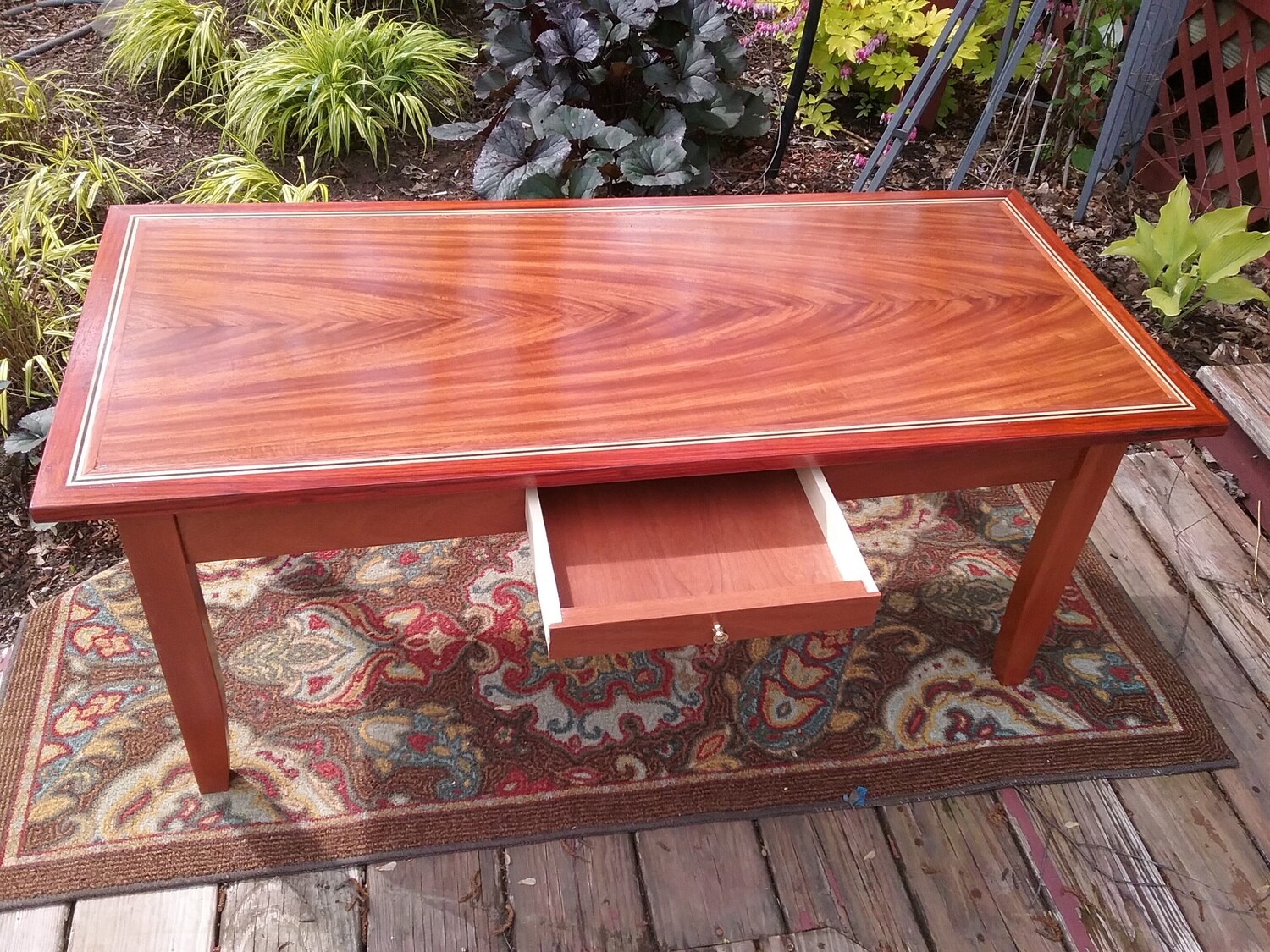 Book Matched Crotch Mahogany Veneered Coffee Table