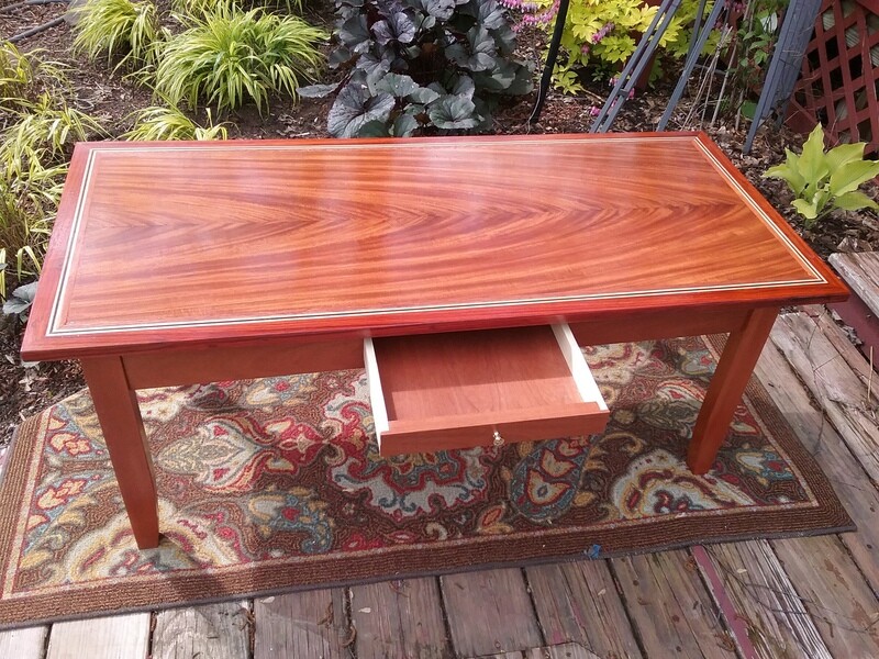 Book Matched Crotch Mahogany Veneered Coffee Table