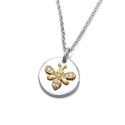 Silver and Gold Bee Disc Necklace