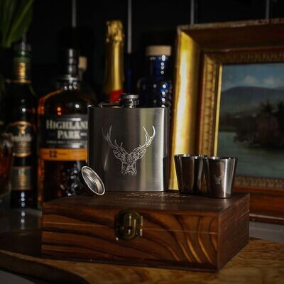 Stag Hip Flask and Cups