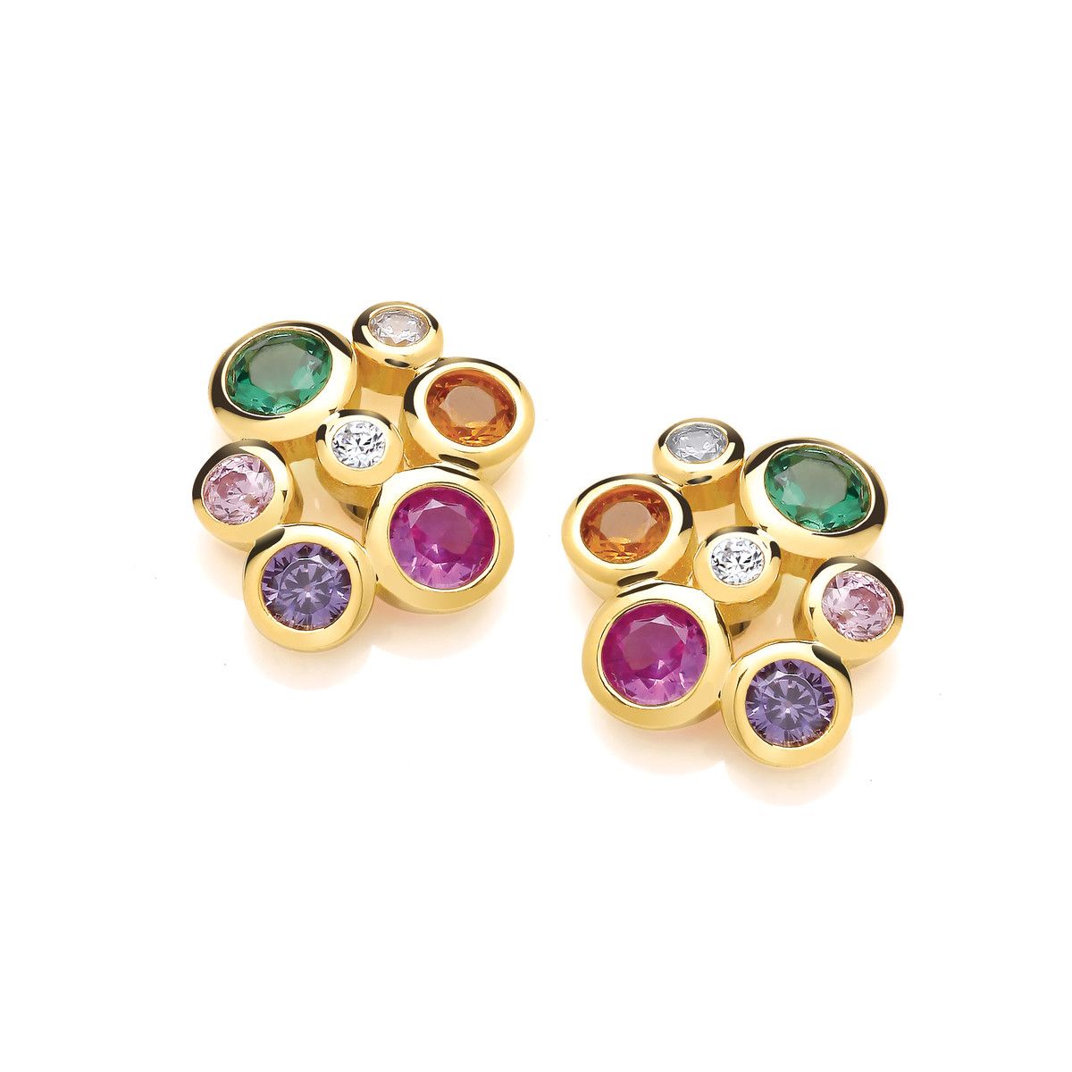 Bubble Dance Rainbow Gold Stud Earrings