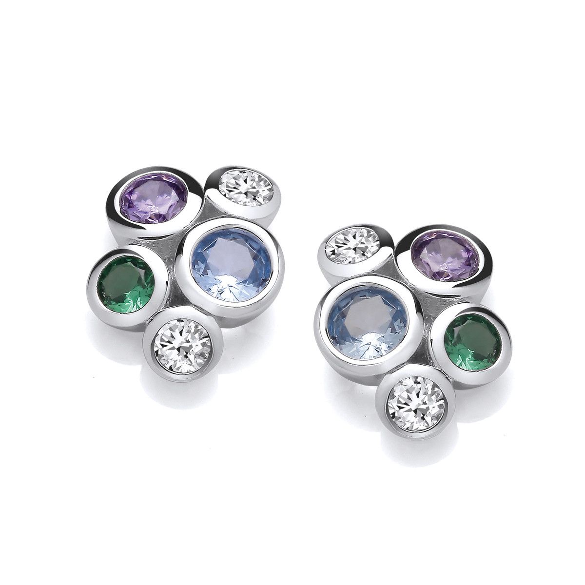 Bubble Dance Rainbow Silver Stud Earrings