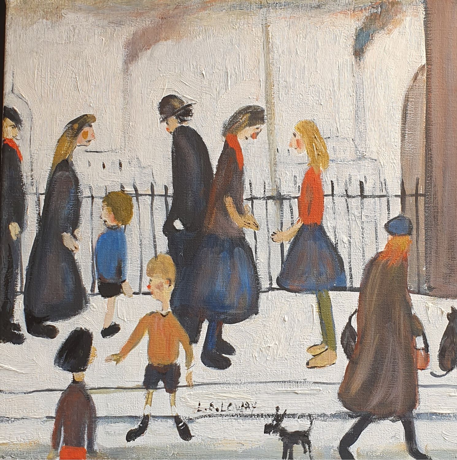 People in the Street with Railings  LS Lowry by David Henty