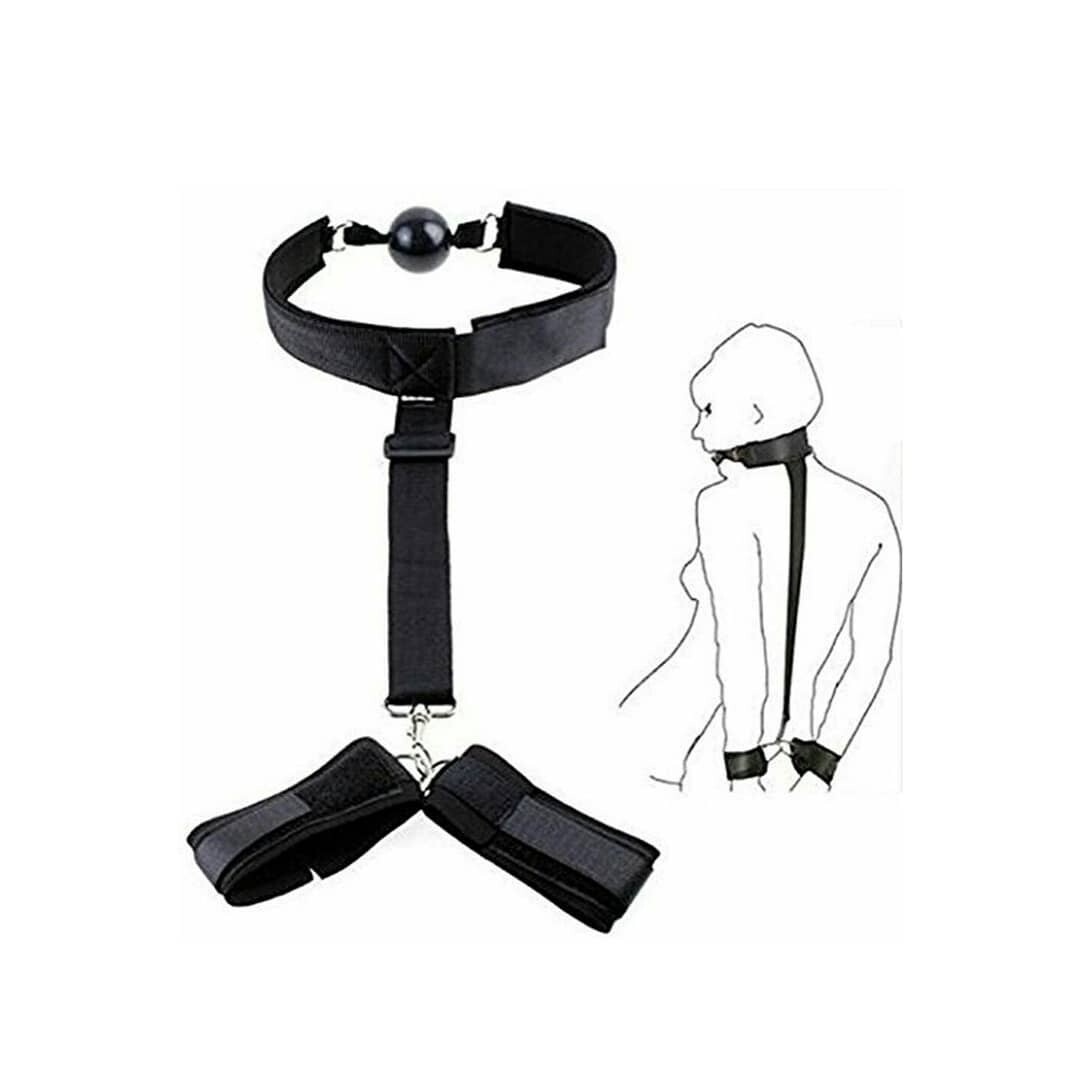 Restraints Kit, Adjustable Mouth Gag with Handcuffs (Bondage Set)