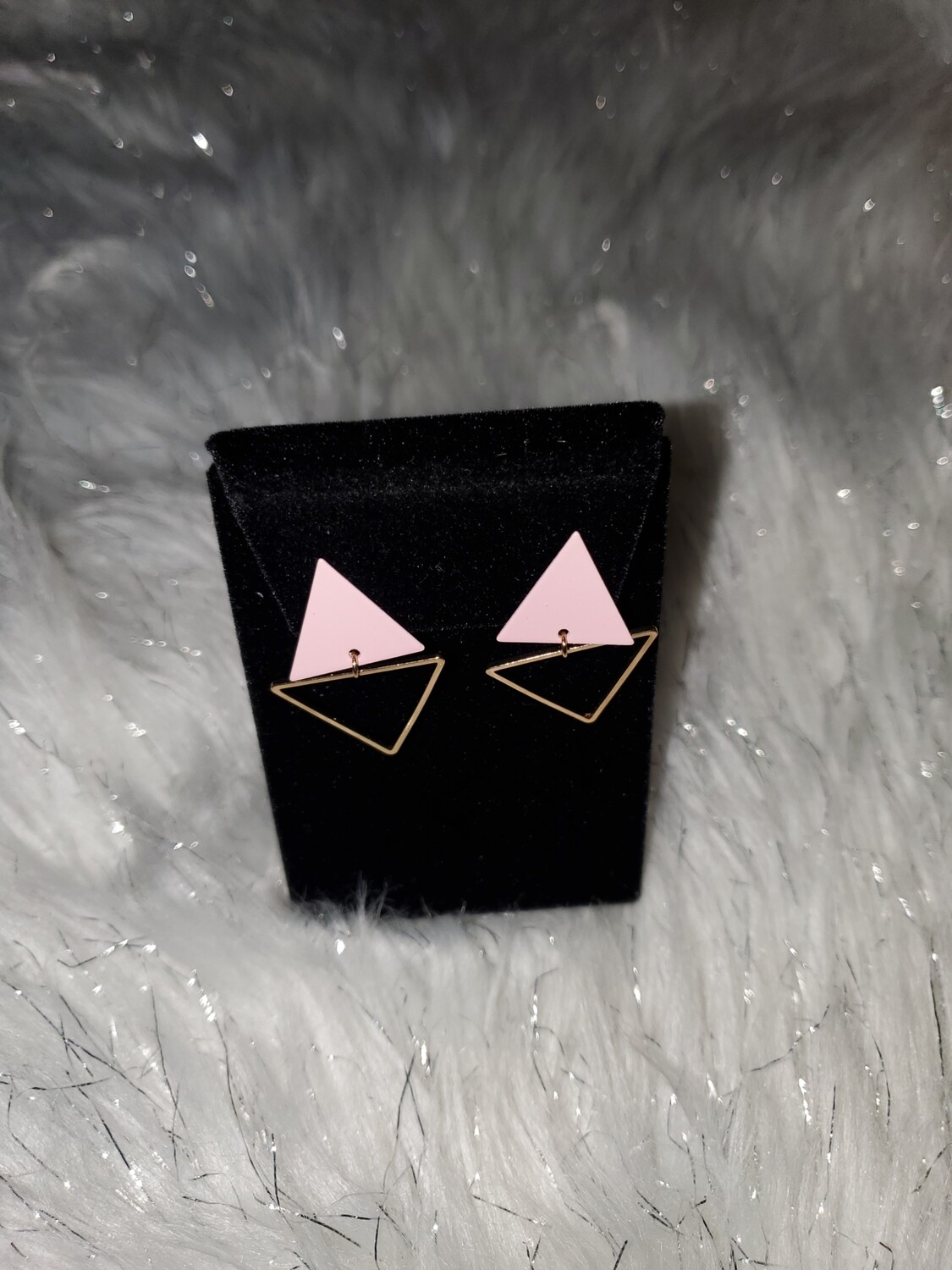 Gold & Pink Triangular Earrings