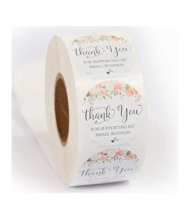 1.5&quot; Round Floral Thank You for Supporting My Small Business Stickers