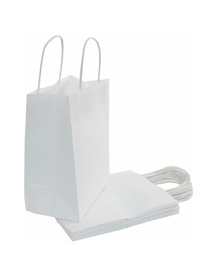 White Kraft Paper Gift Bags with Handles (8"x4.75"x10")