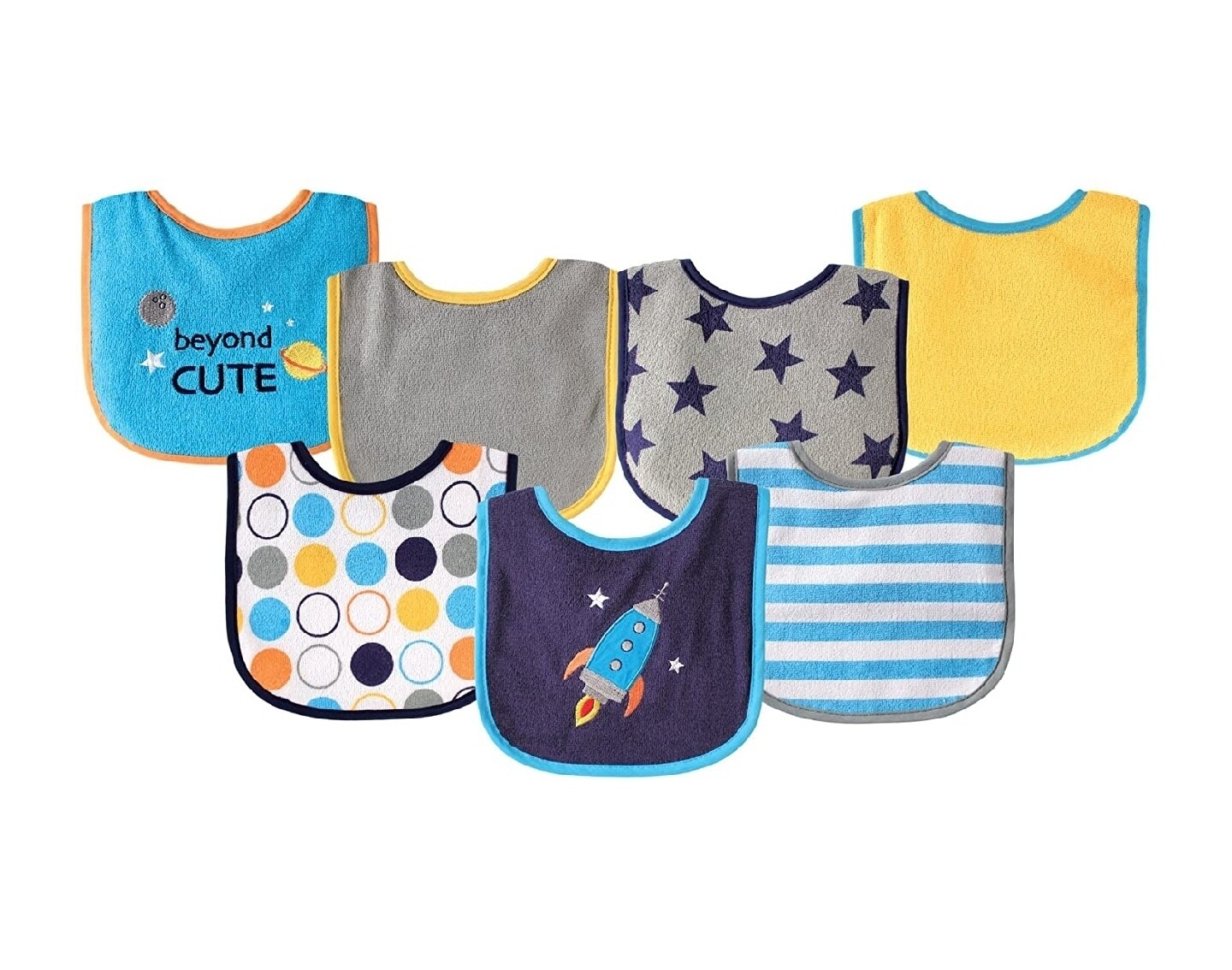 Unisex Baby Cotton Terry Drooler Bibs with PEVA Back, Blue Rocket, One Size