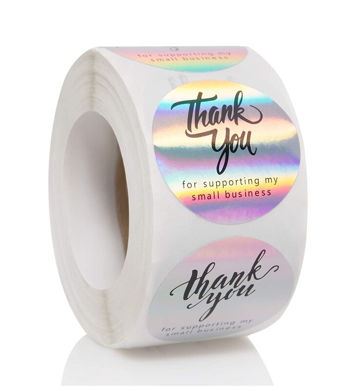 1.5&quot; Thank You for Supporting My Small Business Stickers, 4 Designs, Round Shape Adhesive Holographic Stickers Rainbow Holo Stickers