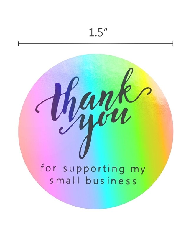 1.5" Thank You for Supporting My Small Business Stickers, 4 Designs, Round Shape Adhesive Holographic Stickers Rainbow Holo Stickers