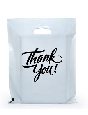 White Thank You Merchandise Bags 16x18, Die Cut Handles, Retail Shopping Bags