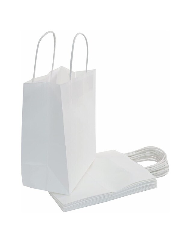 White Small Kraft Paper Gift Bags with Handles,5.9 x3.2x 8.3 Inches