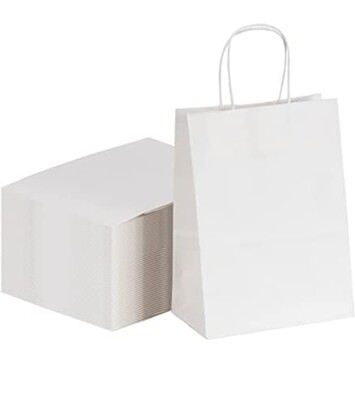 White Small Kraft Paper Gift Bags with Handles,5.9 x3.2x 8.3 Inches