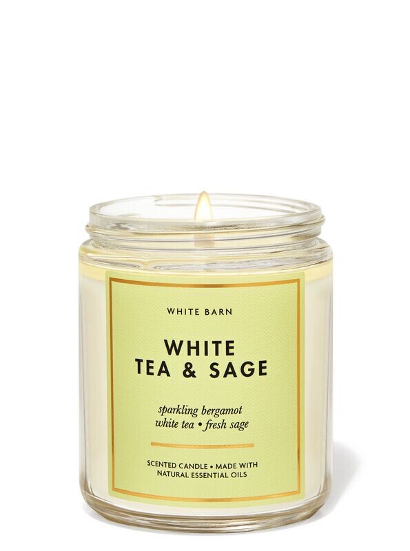 Bath and body works single wick candle- WHITE TEA &amp; SAGE