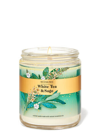 Bath and body works single wick candle- WHITE TEA &amp; SAGE