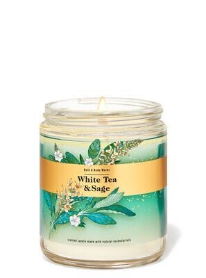 Bath and body works single wick candle- WHITE TEA & SAGE