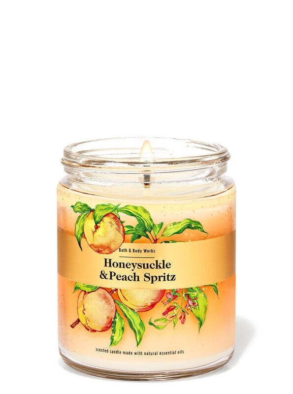 Bath and body works single wick candle- HONEYSUCKLE &amp; PEACH SPRITZ