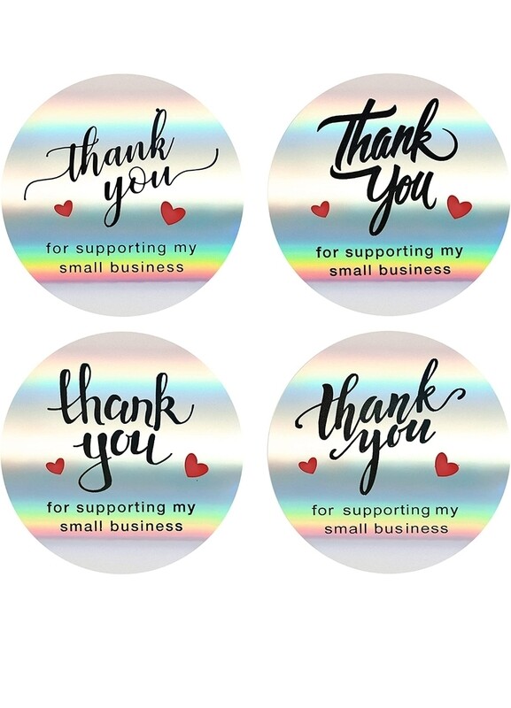 2" Thank You for Supporting My Small Business Stickers, 4 Designs, Round Shape Adhesive Holographic Stickers Rainbow Holo Stickers