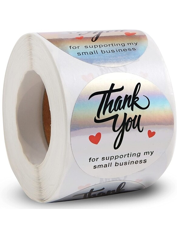 2&quot; Thank You for Supporting My Small Business Stickers, 4 Designs, Round Shape Adhesive Holographic Stickers Rainbow Holo Stickers