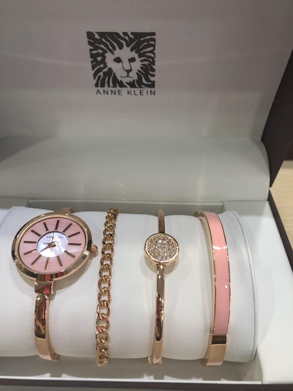 Anne Klein watch and bracelet set pink