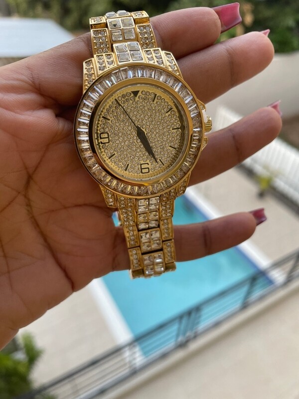 Gold bling watch