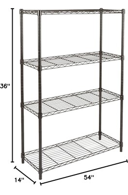 4-Shelf Adjustable, Heavy Duty Storage Shelving Unit (350 lbs loading capacity per shelf), Steel Organizer Wire Rack, Black (36L x 14W x 54H)