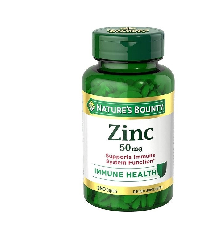 Nature’s Bounty Zinc 50mg, Immune Support &amp; Antioxidant Supplement, Promotes Skin Health 250 Caplets