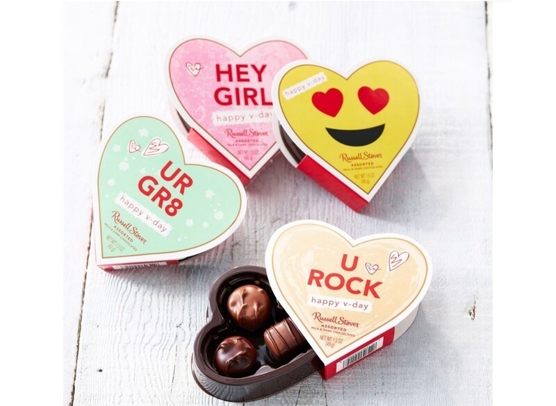 Russell Stover Valentine's Day Conversation Heart Assorted Milk &amp; Dark Chocolate Gift Box, 1.5 oz. (3 Piece)