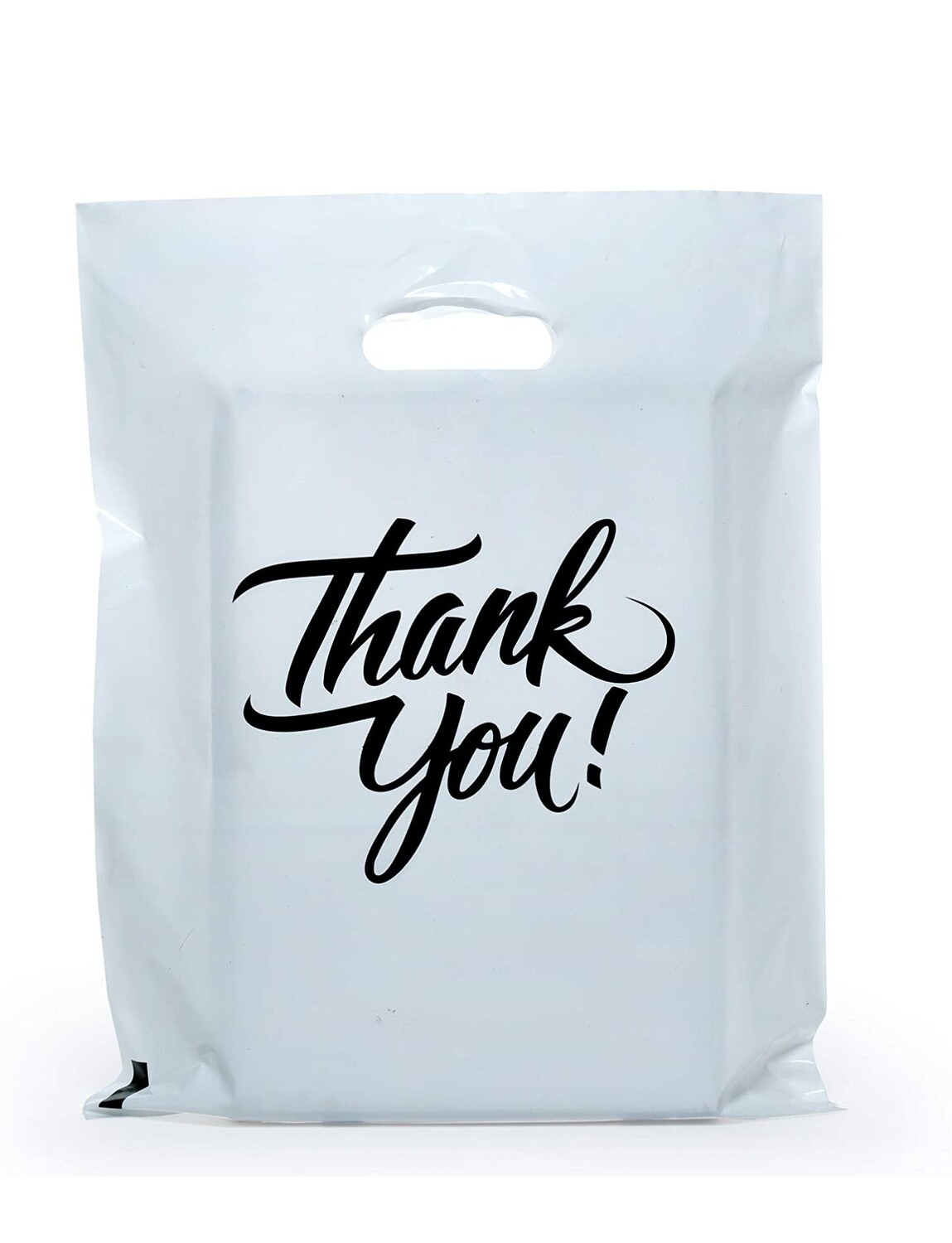 White Thank You Merchandise Bags 12x15 inch Die Cut Handles, Retail Shopping Bags