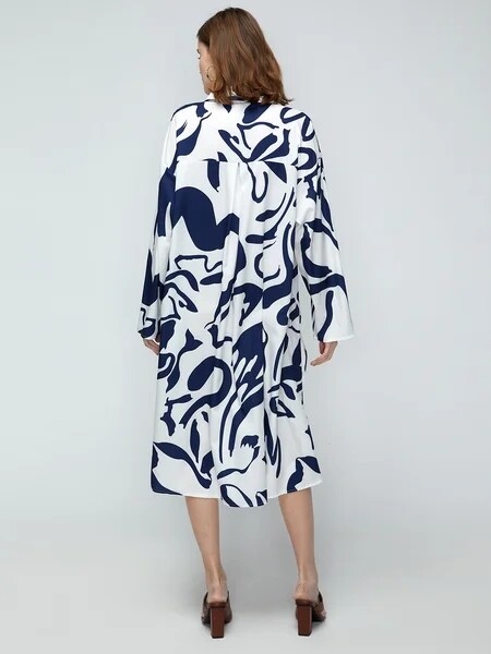 Daily Abstract Printed Long Sleeve Shirt Dress