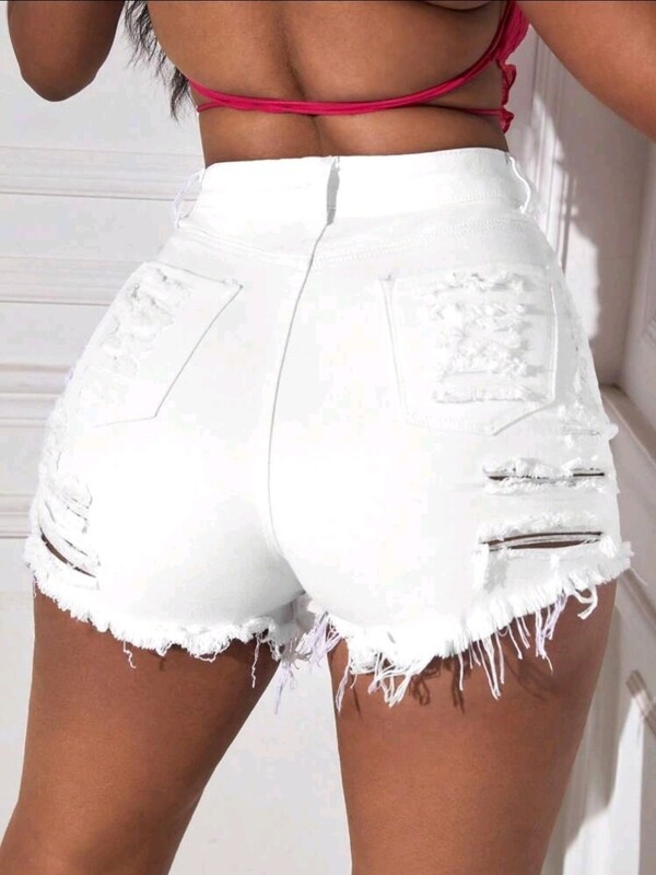 High Waist Ripped Frayed Hem Denim Shorts