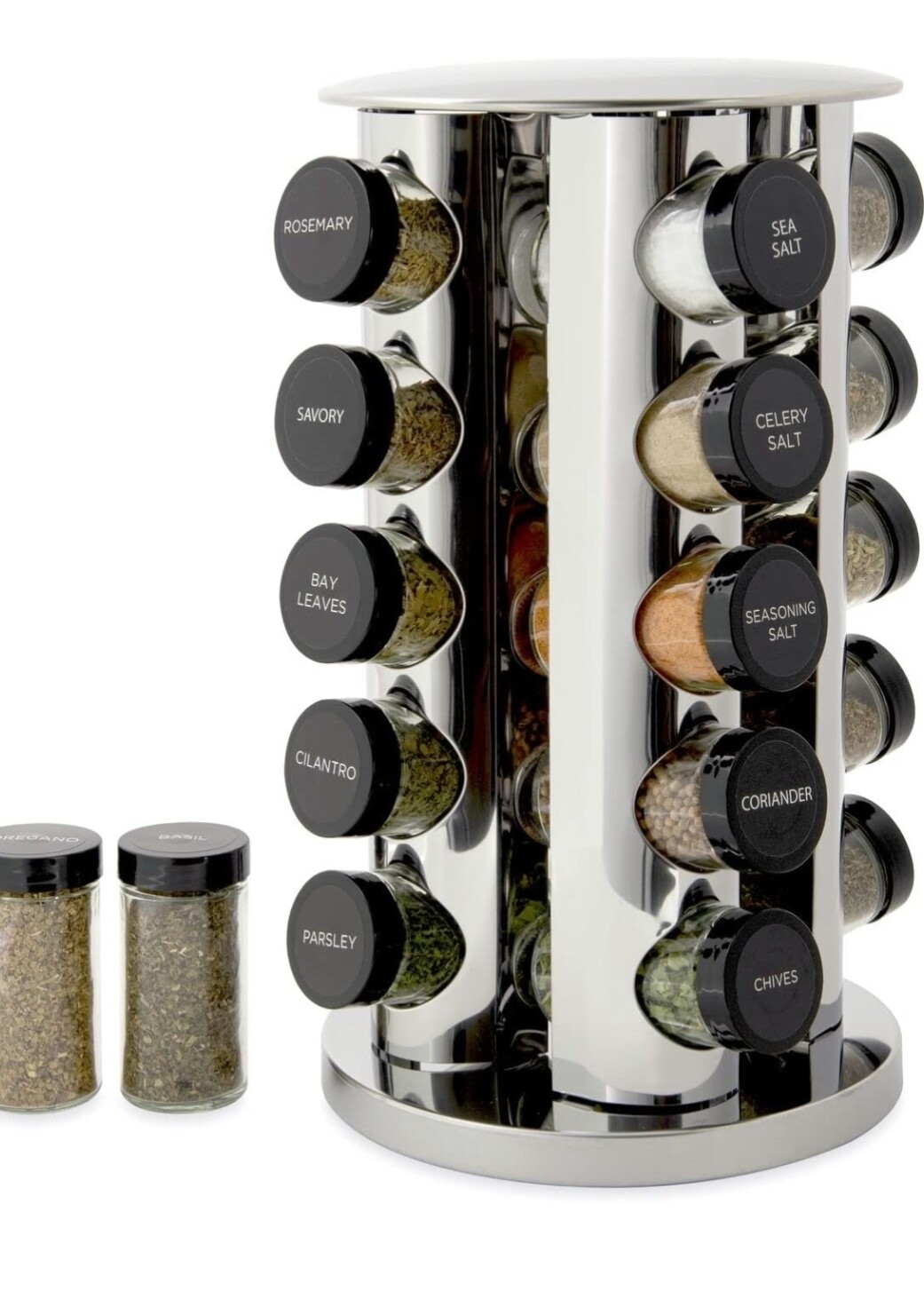 Spice organizer with 20 spices (salt was used)