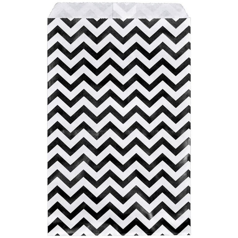 6&quot; X 9&quot; Flat Black Chevron Paper 
 Patterned Kraft Bags