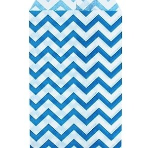 6&quot; X 9&quot; Flat Blue Chevron Paper 
 Patterned Kraft Bags