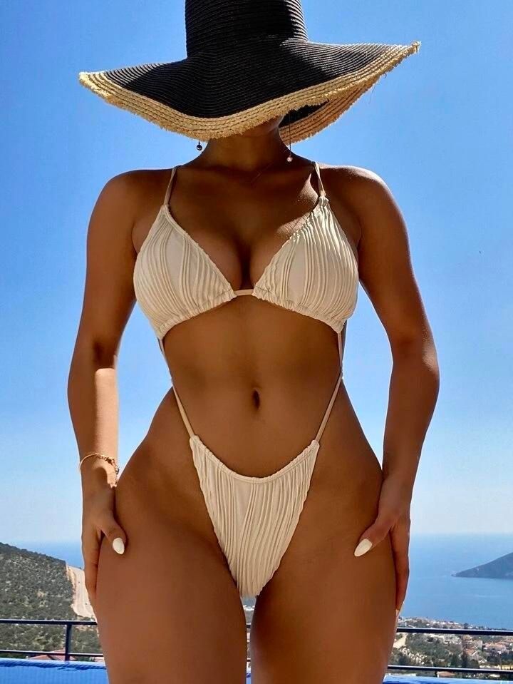 Beach Textured Triangle Tie Side Bikini medium
