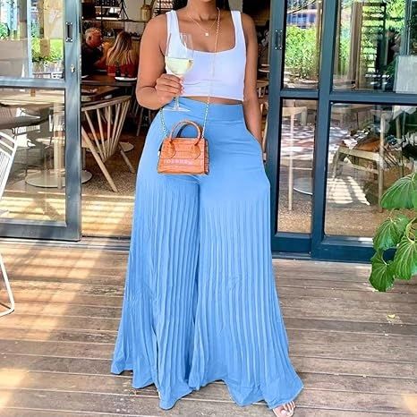 Pleated Large-Footed Extra-Long Wide-Leg Pants blue medium