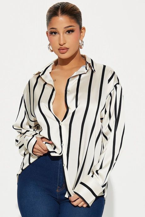 Bayside Satin Shirt - White/Black MEDIUM