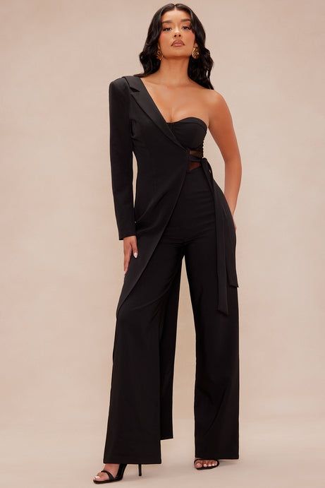 Standing On Business Blazer Jumpsuit Black LARGE